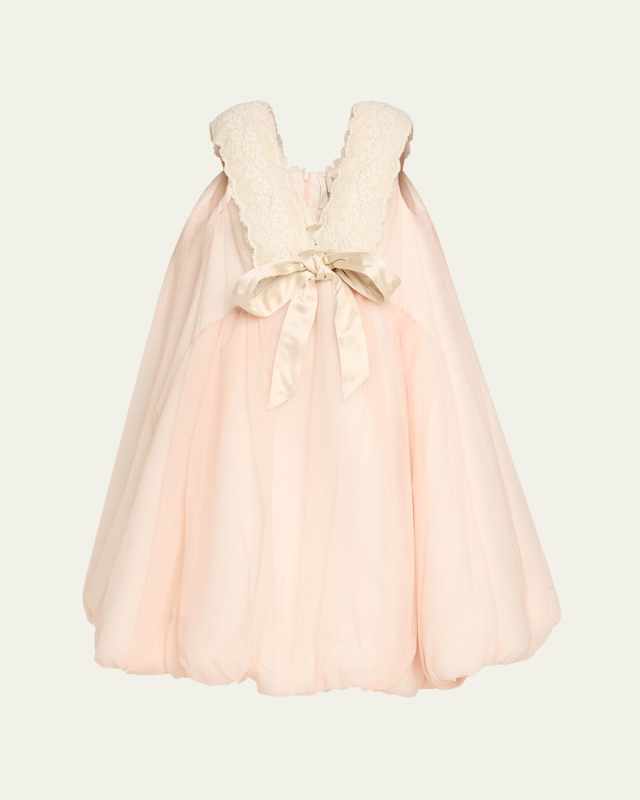 Voluminous Lace-Trim Organza Midi Dress
